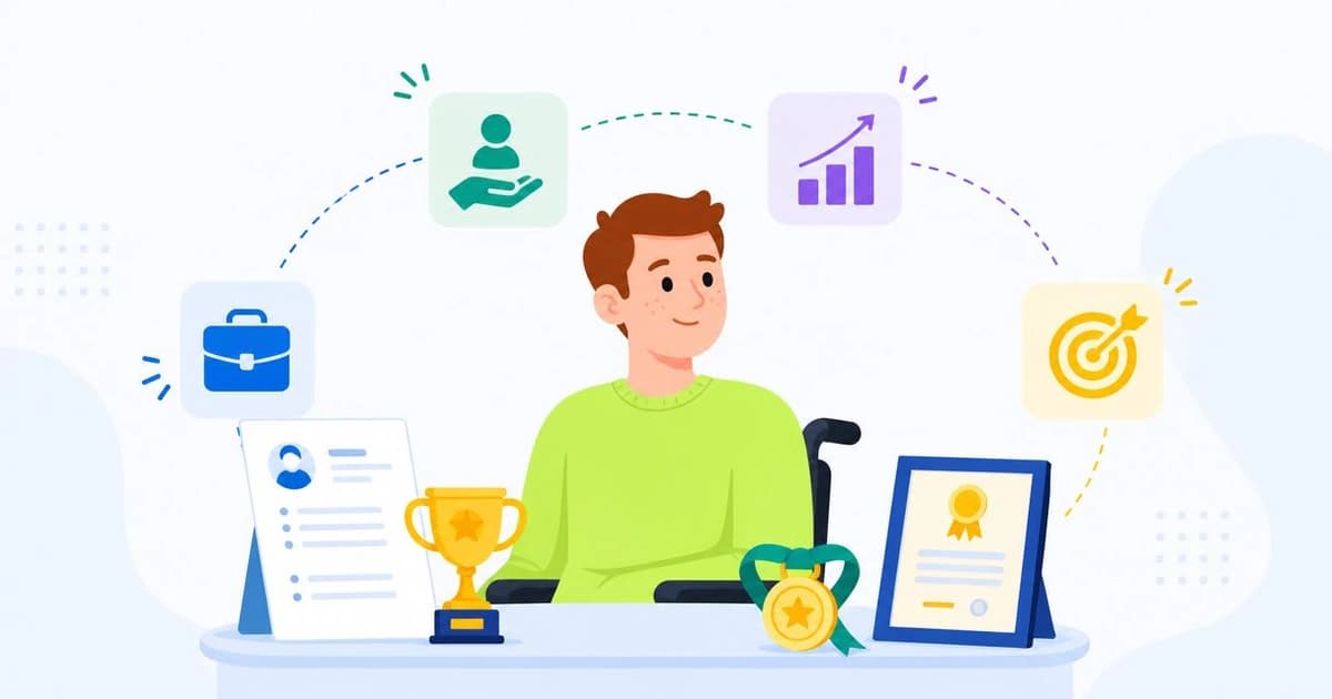 Awards on a resume: a resume page surrounded by a trophy, a medal and a certificate