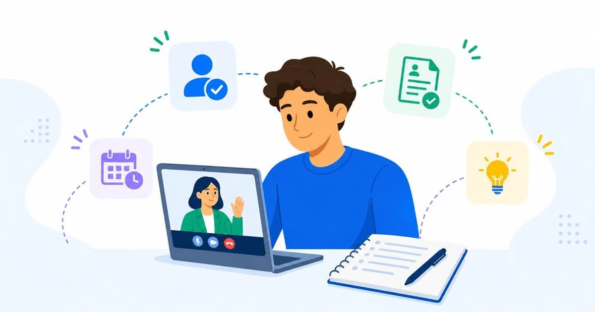 Internship interview questions: a student in a video call with a notebook of prepared answers