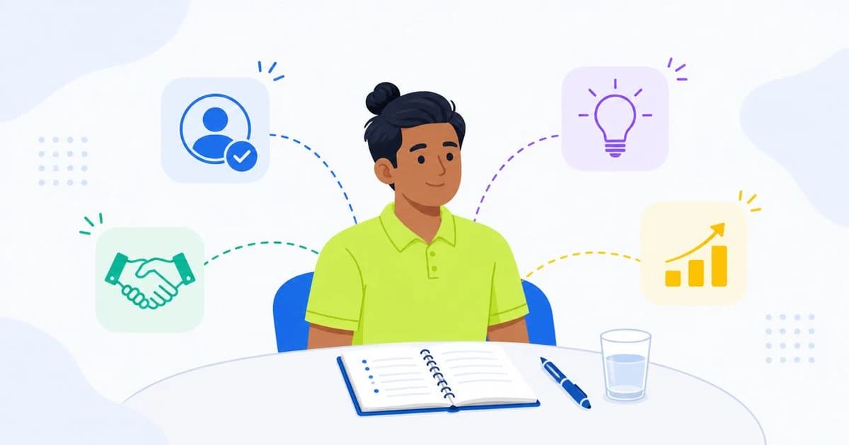Questions to ask at the end of an interview: a notebook with a prepared list on the interview table